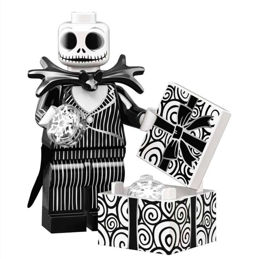 Black and White Skeleton Figure with Gift Box